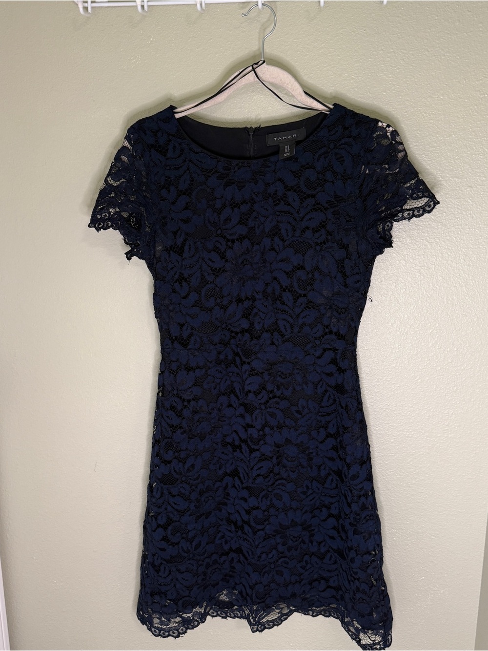 Tahari Navy Floral Lace Mini Dress